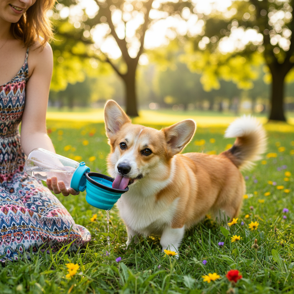 Borraccia con Ciotola Pieghevole per Cani — Idratazione Ovunque