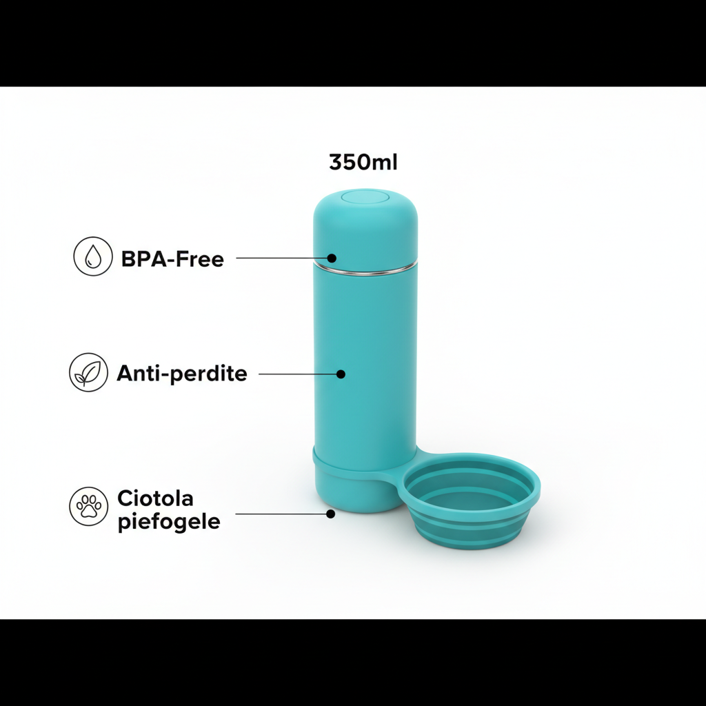 Borraccia con Ciotola Pieghevole per Cani — Idratazione Ovunque
